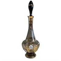 Vintage Bohemian Glass Decanter with Gold