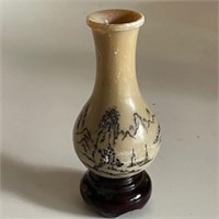 Asian Alabaster Bud Vase Carved 4"