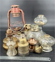 Lot Of Antique Oil Lamp Parts & Barn Lantern