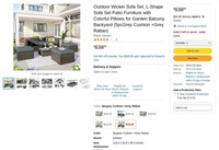 B6572  Outdoor Wicker L-Shape Sofa Set, 5pc Grey -
