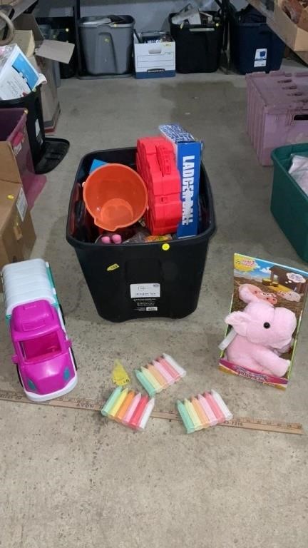 Kids toys, stuffed animal, chalk