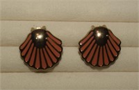 Christian Dior Coral Color Enamel Shell Earrings