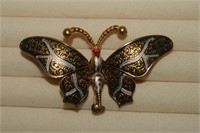 Damascene Butterfly Brooch - Marked Spain