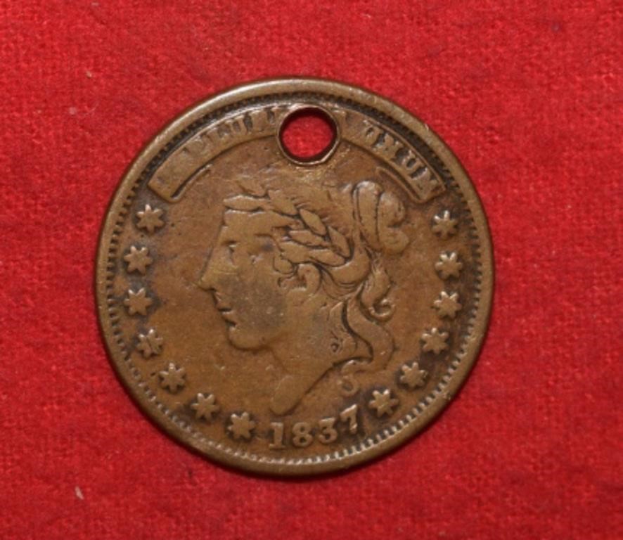 1827 Hard Times Token - Millions for Defense (Hole