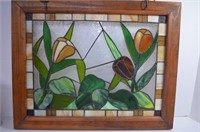 Very Nice Stain Glass Hanging w/Chains 27w x 21"T