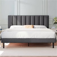 Twin Bed Frame Upholstered Platform  Dark Gray