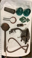 Antique cast iron tools, insulators