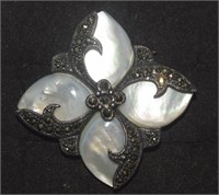Mother-of-Pearl & Marcasite Broocb   Marked W3
