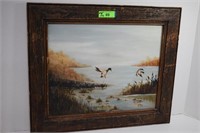 Vintage Original Oil Painting. Waterfowl Scene