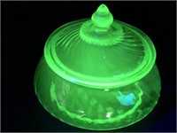 Vintage Green Glass-Uranium dish with Lid