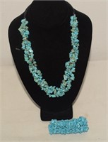 Turquoise Chip Stretch Bracelet & Necklace