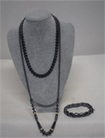 Two Hematite Necklaces & Stretch Bracelet