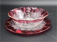 Beautiful Cranberry /Glass Bowl and Plate Set