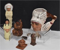Vtg Native American Plastic Figures, Clay Statues