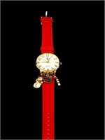 Adorable Red Leather Quartz Christmas Charm Watch