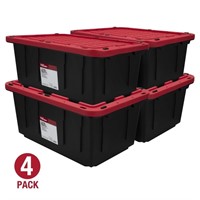 W4184   17 Gal Snap-Lid Bin, Black/Red, 4 Pack