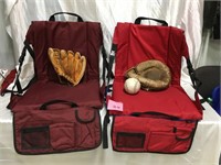 Two Vintage Baseball Gloves plus Two Stadium Seats