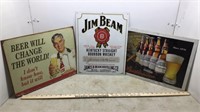 BUDWEISER, JIM BEAM  & BEER METAL SIGNS