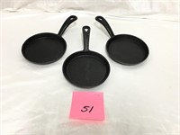 Three Cast Iron 5 Inch Circular Skillets