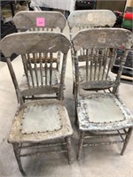 Four Antique Press Back Oak Chairs