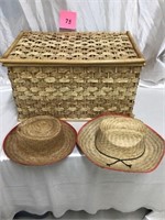 Woven Basket plus Two Straw Hats