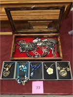 Display Case w/ Silver Tone tray Costume Jewelry