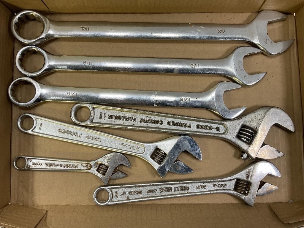 ADJUSTABLE WRENCHES & 3 - 1"+ SIZE WRENCHES