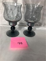 Pair of Green Glass Candle Holders