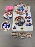 15 Vintage Political Pins plus Harris Sticker