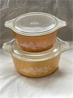 2 Pyrex Butterfly Gold Casserole Dishes with