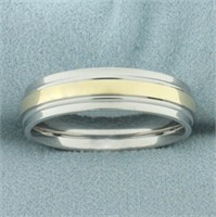 Mens Stainless Steel and Gold Wedding Band Ring In