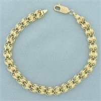 Double Row Diamond Cut Link Bracelet in 14k Yellow