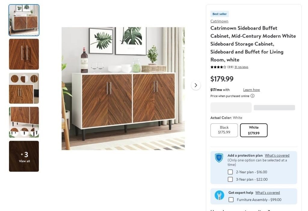 W4129  Catrimown White Sideboard, Mid-Century Mode