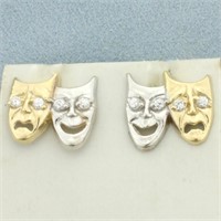Comedy and Tragedy Theater Mask Earrings in 10k Ye