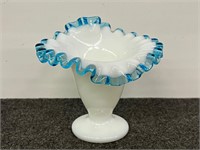 Fenton Aqua Crest White Milk Glass Pedestal Vase