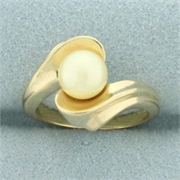 Cultured Akoya Pearl Bypass Ring in 14k Yellow Gol