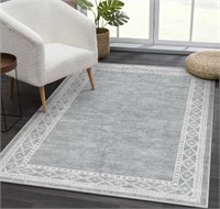 72 x 48 In White & Gray Patterned Rug, Gently