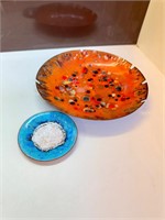 Vintage Enameled Ashtray and Small Plate