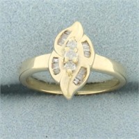 Baguette and Round Diamond Ring in 10k Yellow Gold