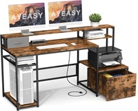 Home Office Desk with Monitor Stand Shelf,