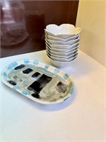 Scalloped Ice Cream Bowls and Hand Painted Tray