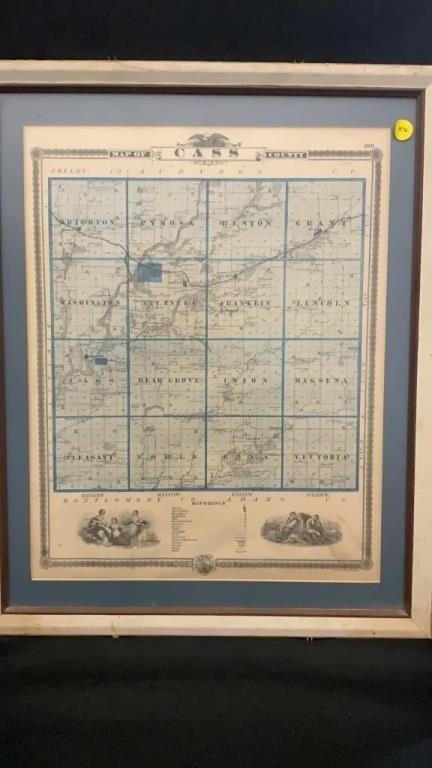Map of Cass County, partially framed missing