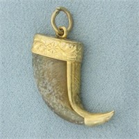 Antique Decorative Horn Charm or Pendant in 14k Ye