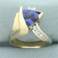 Tanzanite and Diamond Designer Ring in 14k Yellow