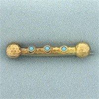 Antique Turquoise Etruscan Brooch Pin in 10k Yello