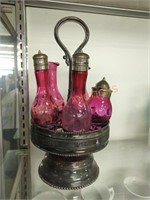 Antique Victorian cranberry glass cruet castor