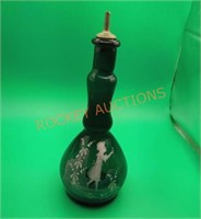 Antique barbers bottle teal glass Mary Gregory