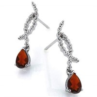 1.5CTW Pear Cut Garnet and Diamond Dangle Twist Ea