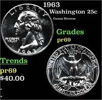 Proof 1963 Washington Quarter 25c Grades GEM++ Pro