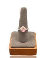 925 Pink Sapphire & Diamond Halo Cushion Ring